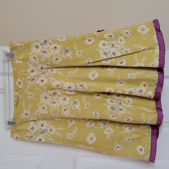 Elevenses Anthropologie 6 Women's A-Line Flare Skirt Lime Green Corduroy & Silk - Picture 9 of 9